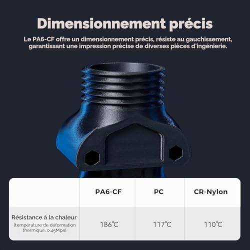 Creality Hyper PA6-CF Filament 1,75 mm, Nylon Renforcé Fibre Carbone Filament, Matériau de Qualité Technique Haute Résistance et Résistant à la Chaleur pour Industrielle, 1 kg Bobine, Noir – vue 5