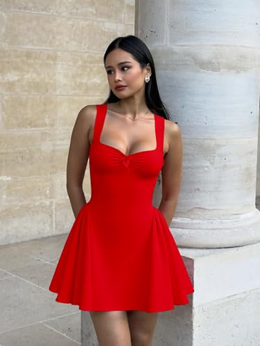 Image of BORIFLORS Women's Sexy Square Neck Bodycon Mini Dress Ruched Corset Cocktail Party Short Dresses