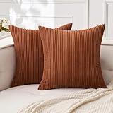 MIULEE Pack of 2 Corduroy Soft Soild Decorative Square Throw Pillow Covers Cushion Cases Pillowcases for Sofa Bedroom Car 16 x 16 Inch 40 x 40 Cm Dark Rust