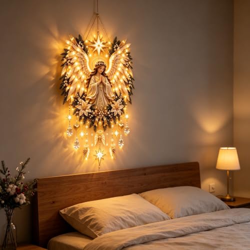 Golden Wing Angel Christmas Ornament, LED Stained Glass Suncatcher Decor，A - image 4