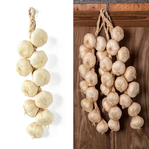 FuyoSegen Corda de alho artificial, 1 embalagem de corda de alho falsa realista para decoração de parede de cozinha de fazenda, acessórios de legumes suspensos para casa, festival de colheita