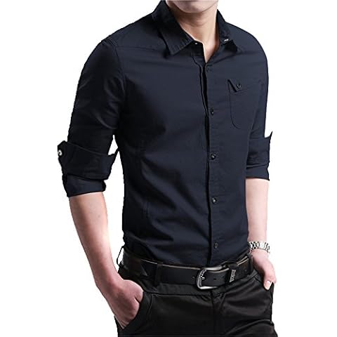 XTAPAN Men's Business Dress Shirt Oxford Button Down Casual Shirt Dark Blue US M Cover