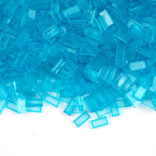 Tiles 1x2 Flat Bricks - 1000pcs Classic Building Blocks Parts and Pieces,Smooth Plate Water MOC Accessories Bulk Lots Transparent Light Blue