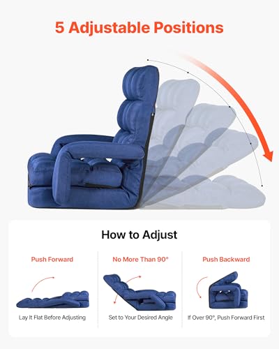 Image of VEVOR Floor Chair, 5 Adjustable Positions Folding Floor Gaming Chair with Back Support, Armrests, and Cushion, Sturdy Metal Frame with Recycled Foam and Linen Fabric, for Reading, Relaxing, Dark Blue