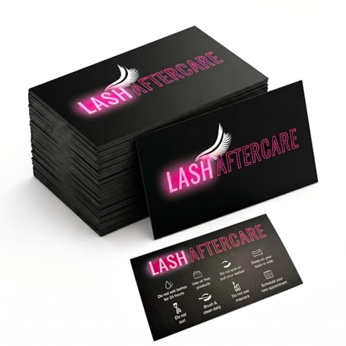 Lash Extension Aftercare Cards 100 Pack - Neon Pink & Black Clien...