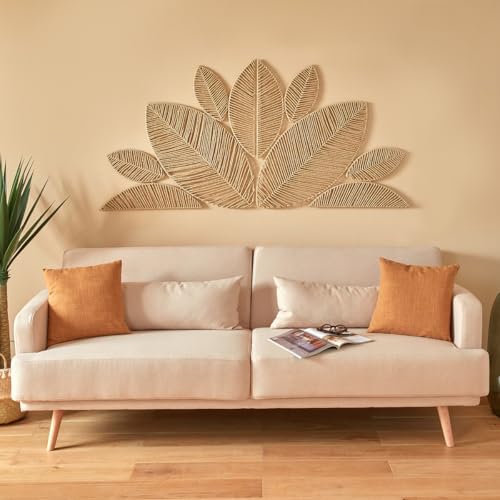 Miniatura 6 de Atmosphera - Decoración De Pared De Papel Tejido Y Metal Meera - 160 X 80 Cm - Decoración Colgante Bohemia Con Forma De Hoja En Beige - Para Dormitorio, Salón, Comedor Y Cabecero