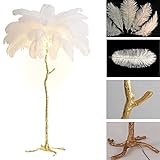 Federdekor-Beleuchtung, Moderne LED dimmbare Straußenfeder-Stehlampe, 1,7 m nordische Stehlampen aus Harz, Schlafzimmer-Leselampe, hohe Ecklampe für Esszimmer und Büro