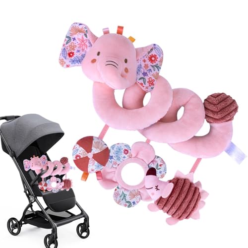 Juguete de peluche con sonajero, envuelto en , elefante de pana sensorial, compañero de juego relajante, muñeca semántica profunda para aprendizaje temprano, poliéster floral rosa