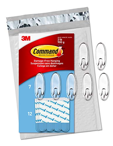 Command Hooks, Indoor Use, 7 hooks, 12 strips, Medium, Clear, Easy to Open