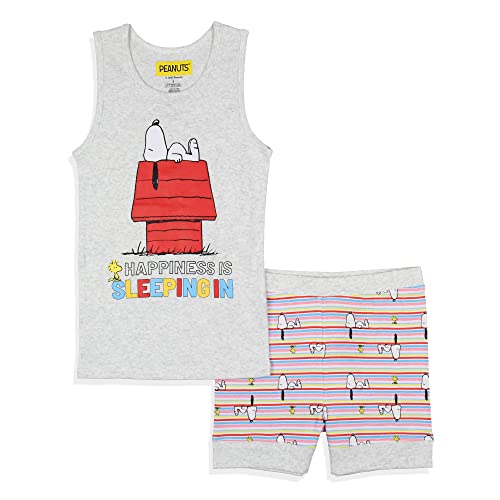INTIMO Peanuts Girls' Snoopy Happiness Is Sleeping In Pajama Set Tank Top Shorts