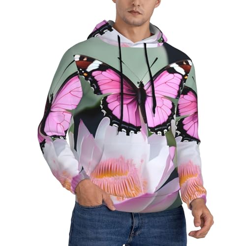 Pull à capuche homme papillon rose avec motif imprimé dos contrasté