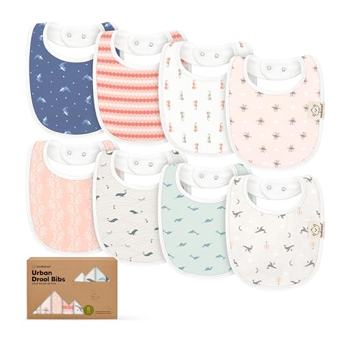 Image of 8-Pack Organic Baby Bibs for Boys, Girls - Soft Cotton Drooling and Teething Bibs for Baby Girl & Boy, Extra Absorbent, Easy to Clean & Put On for Toddler, Newborn, Infant 0-24 Months (Marine Muse)