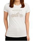 Motorcycle Ride Like The Wind Design   Graphique Chopper vintage avec look américain   T shirt rétro pour femme, Blanc., XXL