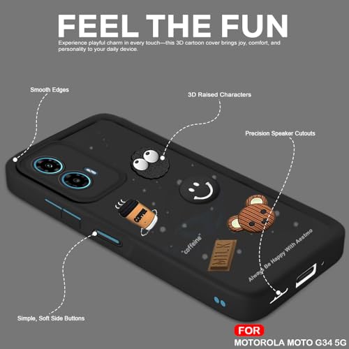 Image of AESTMO Back Case Cover for Moto G34 / G45 5G Cover | Cute Fun Cartoon 3D Ball | Coffee Silicone Case | Full Body Protection | Camera Protection Back Cover for Moto G34 / G45 5G (Black)