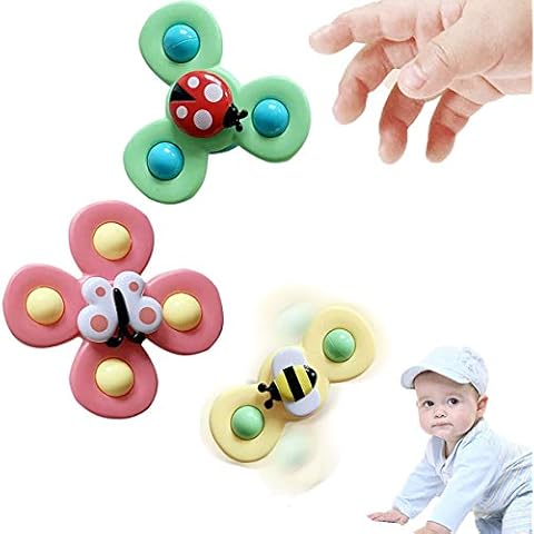 HOWADE Suction Cup Spinning Top Toy, Baby Sensory Bathtub Toy,3PCS/Set Sucker Gyros Peg-top Hand Spinner,Cartoon Animal Rotating Dinning Chair Suction Toys for Toddlers 1-3 Cover