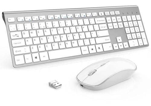 Combo de teclado y mouse inalámbricos recargables blanco para PC y portátil