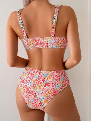 Fanuerg Women's High Waisted Bikini Sets Ditsy Floral Printed Two Piece Swimsuit Adjustable Strap Bathing Suit2