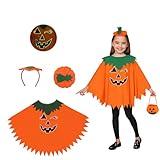 Mino Plus Disfraz de poncho de calabaza para mujer,disfraz de calabaza con Sombrero y Bolsas,disfraz de pumpkin para cosplay de halloween (Niño)