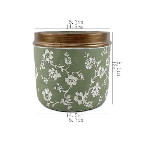 Pot de fleurs à bords dorés et ciment blanc en relief floral - 3