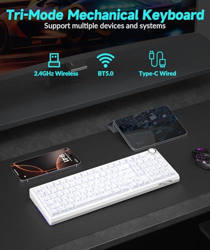 Image of SOLAKAKA KI99 Pro 96% Wireless Mechanical Keyboard, RGB Gaming Keyboard, Hot-Swappable Pre-Lubed Switches, Gasket Structure Creamy Keyboards for Gamer /PC /Laptop (White)