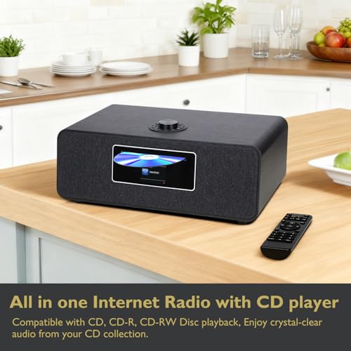 Image of MS5 Upgrade Premium Internet Radio,Spotify HiFi,Bluetooth Stereo System for Home with CD Player,FM Radio, Acoustic Wood Cabinet,AUX & USB Input,50 Presets, OKTIV APP & Remote Control- Black Oak