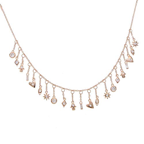 Collier ras du cou lune étoile argent 925 avec pendentif cœur discret pour femme