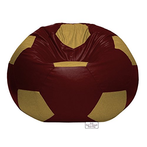 Image of RnS Rest 'n' Sleep - Bean Bag Football Chair Filled with Beans for Living Room, Bed Room for Relaxing, with 1 Year Warranty (Ivory /Brown, XXXL)