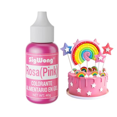 Colorante Alimentario Gel, 40g Colorante Alimentario Reposteria Altamente Concentrado para Fondant Colores, Colorante Alimenticio para Fondant Colores, Macarrones, Cupcakes, Slimo-Rosa(Pink)