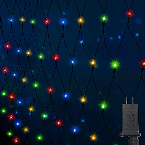 Blingstar Net Lights Multicolor Mesh Christmas Lights 9.8ftx4.9ft 320LED Connectable Fairy String Lights Plug In 8 Modes Decorative Lights for Bushes Shrub Tree Ceiling Indoor Outdoor, Dark Green Wire