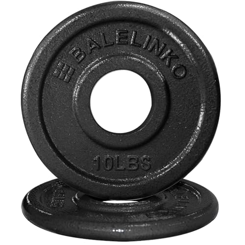 Balelinko Cast Iron 2-inch Olympic Grip Plate Weight Plate for Strength Training, Weightlifting and Crossfit, Set of 2, 10LB, Black