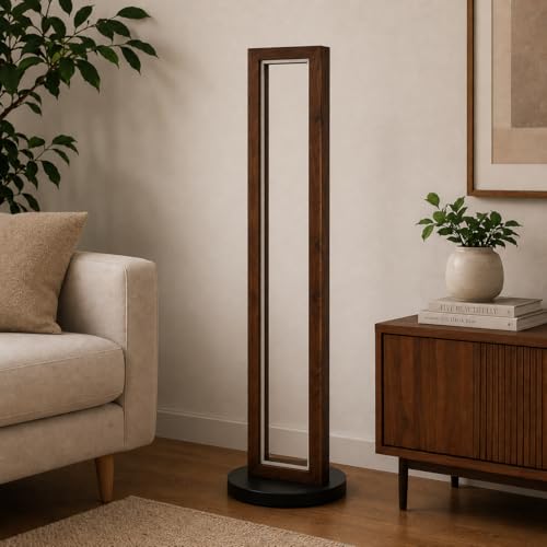 Image of LED Floor Lamp for Living Room & Bedroom, Slim Corner Standing Lamp with Pine Wood Frame & Diffuser, Warm White Ambient Light, Space Saving Modern Minimal Floor Lamp for Home Decor