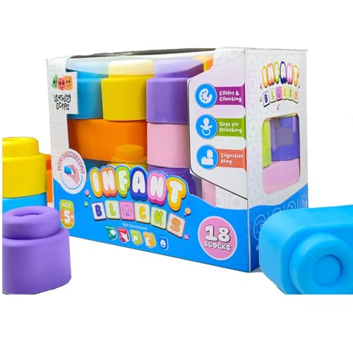 Image of Zephyr Learning Steps - Infant Blocks-2, Montessori Toys for Babies, Early Development, Soft Building Blocks, Block Sets, Colors and Counting, Premium Blocks, Stack Toy, Toddler Block Toys, 18 Pieces