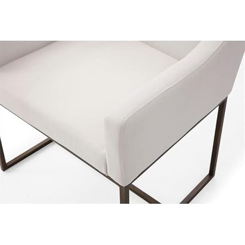 Limari Home Elijah 18.8" Modern Fabric Dining Chair In Off White/Antique Brass #TOP6