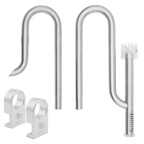 Image of LINLAN 304 Stainless Steel Lily Pipe Inflow and Outflow with Mini Aluminum Alloy Pipe Holder, 360 Rotatable Outflow, Fits 5 /8 Inch ID Filter Hose, for Rimless Aquariums (16mm-with Skimmer)