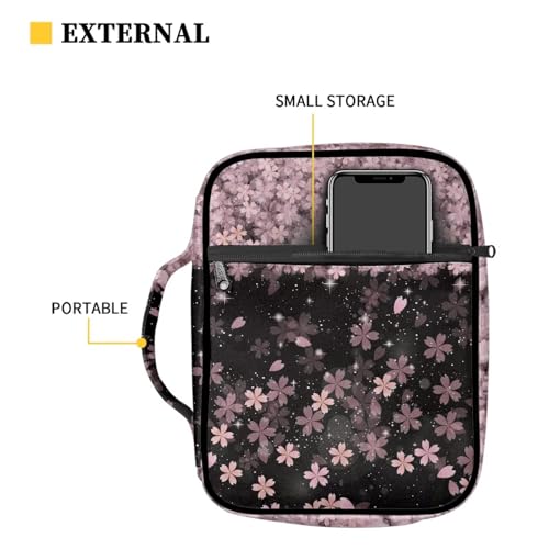 Coldinair Cherry Blossom Bible Cover Case for Women Girls,Cute Bible Tote Bag Bible Journaling Supplies Bible Study Accessories with Handle and Zippeded Pocket4