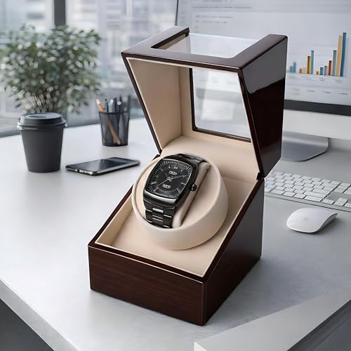 Image of Automatic Watch Winder, Ultra-Quiet Motor (<10dB), Single Watch Winder Box with AC & Battery Power, Hand-Polished High-Gloss Piano Finish, Luxury Watch Winder for Men, Fits Most Automatic Mechanical Watches