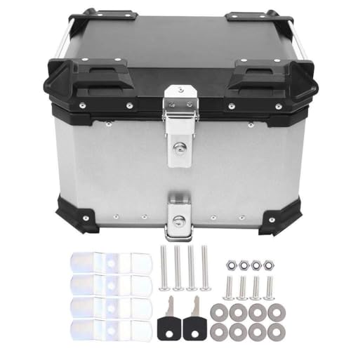 DJCDDM Motorcycle Trunk Luggage,45L Motorcycle Aluminum Top Case Tail Box Luggage(Silver)