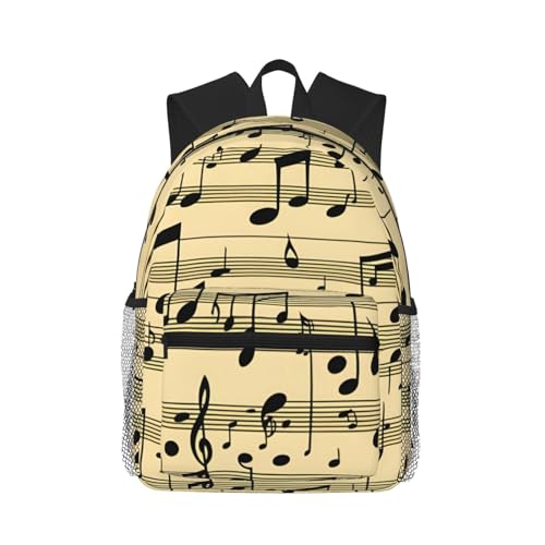 Sac à dos de voyage léger noir et décontracté imprimé notes de musique pour homme et femme
