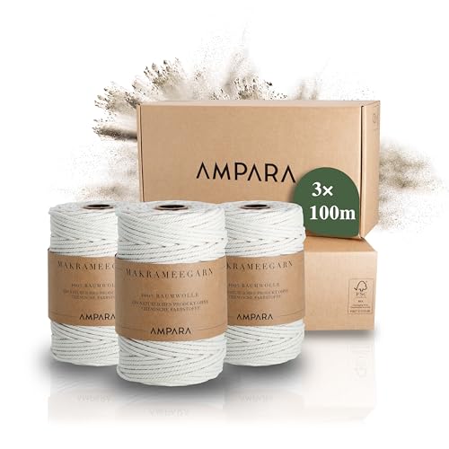 Ampara - Hochwertiges Makramee Garn 4mm x 300m 100% Baumwollgarn für Taschen Kissen Wandbehänge | Laborgeprüft