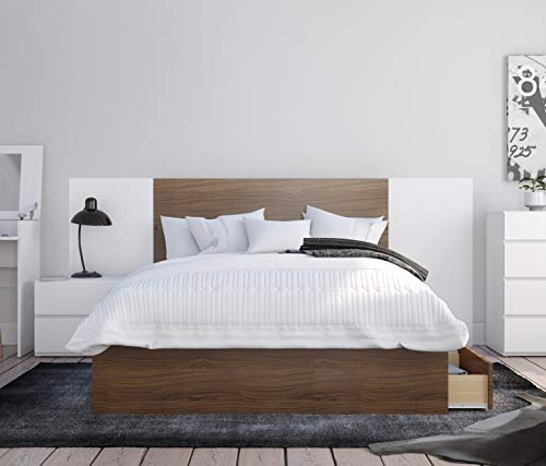 Nexera Hera 4 Piece Full Size Bedroom Set, Walnut & White #TOP17