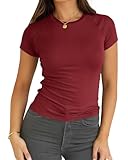 Abardsion Women Casual Raglan Sleeve Crewneck T Shirts - 2025 Summer Basic Activewear Slim Fit Going Out Tops(Burgundy, S)