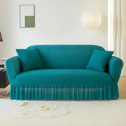 Housse de canapé élastique extensible seersucker doux bleu