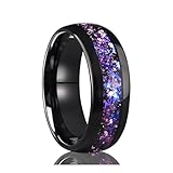 Stfery Anillo de acero de tungsteno para hombre, con incrustaciones de cristal negro y morado, 8 mm para él, W 1/2, Metal, Sin piedra preciosa