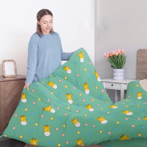 Image of 200 GSM 400 TC Kids Glace Cotton Reversible Cartoon Printed Double Bed King Size Comforter with Matching Bedsheet 90 * 100 with 2 Pillow Covers Set of 4 Pieces (Sunshine)