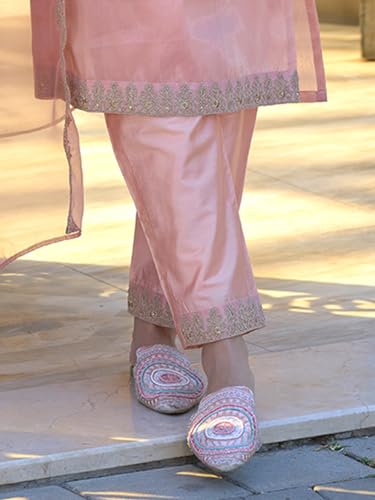 Image of INDO ERA Women's Silk Blend Embroidered Straight Kurta and Pant with Dupatta Set (KH9BK6210)