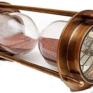 7" Nautical Brass Sand Timer Hourglass with Maritime Brass Compass Table Decorative Rustic Vintage Home Decor Gifts