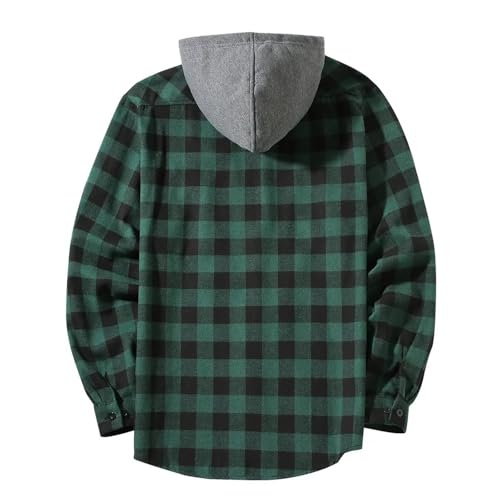 Flannel Shirt for Men Plaid Button Down Hoodie Casual Long Sleeve Shirts Lightweight Hooded Shirt Jacket with Pockets2