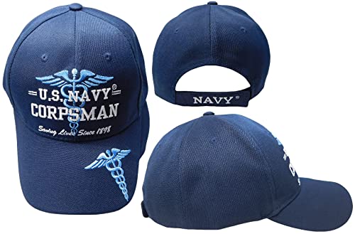 Trade Winds U.S. Navy Corpsman Saving Lives Since 1898 Navy Blue Acrylic Adjustable Embroidered Baseball Hat Cap
