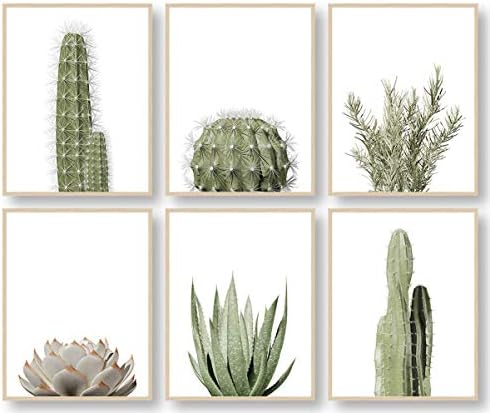 Botanical Plant Wall Art Prints, Cactus Wall Art, Minimalist Wall Art, Boho Wall Decor, Plant Wall Decor, Green Leaves Eucalyptus Pictures Posters, Bathroom Wall Decor, Kitchen Wall Decor (Set of 6, 8X10in, Unframed)