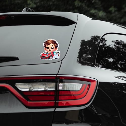 Image of Baby On Board Sticker, Car Essentials - 1 Pack, 7 inch by 7 inch - Cute - Cartoon Safety Signs - Non Magnet - Cute-Durable Strong Adhesive (Red Sports Car)